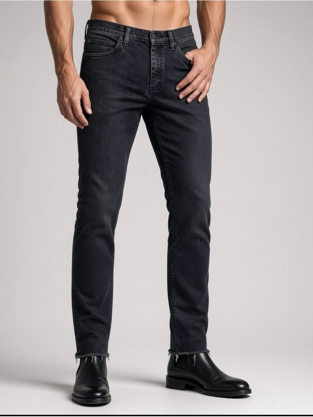 Vintage Lee Men's regular fit frayed hem Black Jeans 32x30